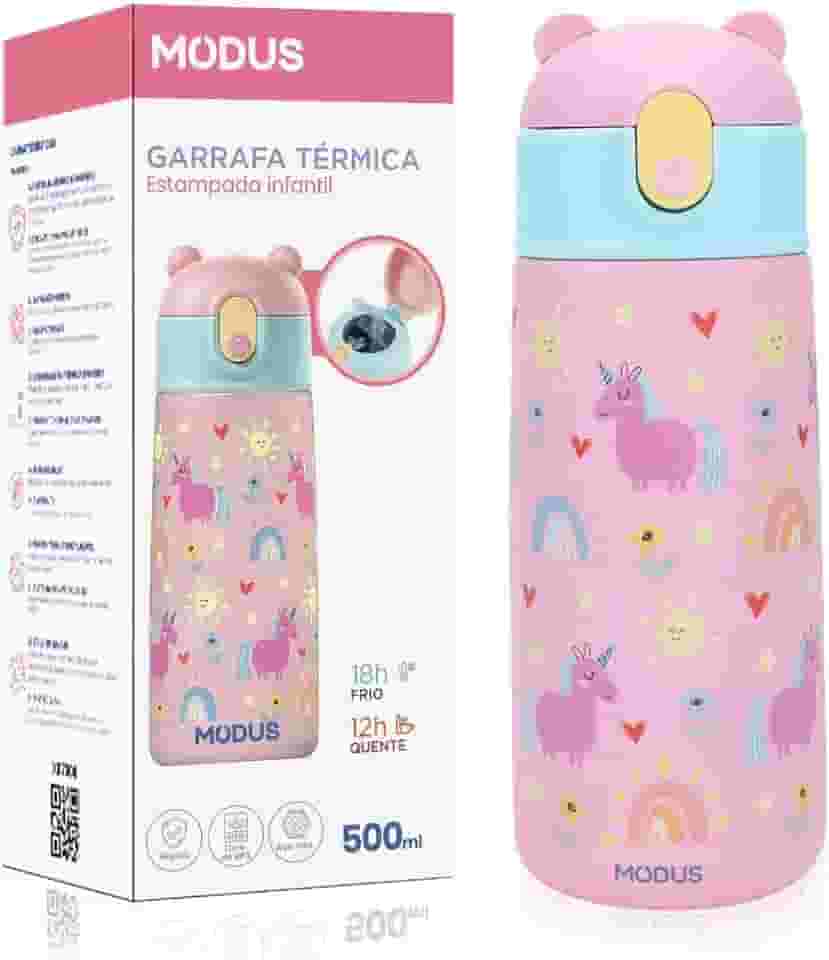 Copo Térmico Infantil de 500ml em Aço Inoxidável 18/8 com Canudo (Rosa)