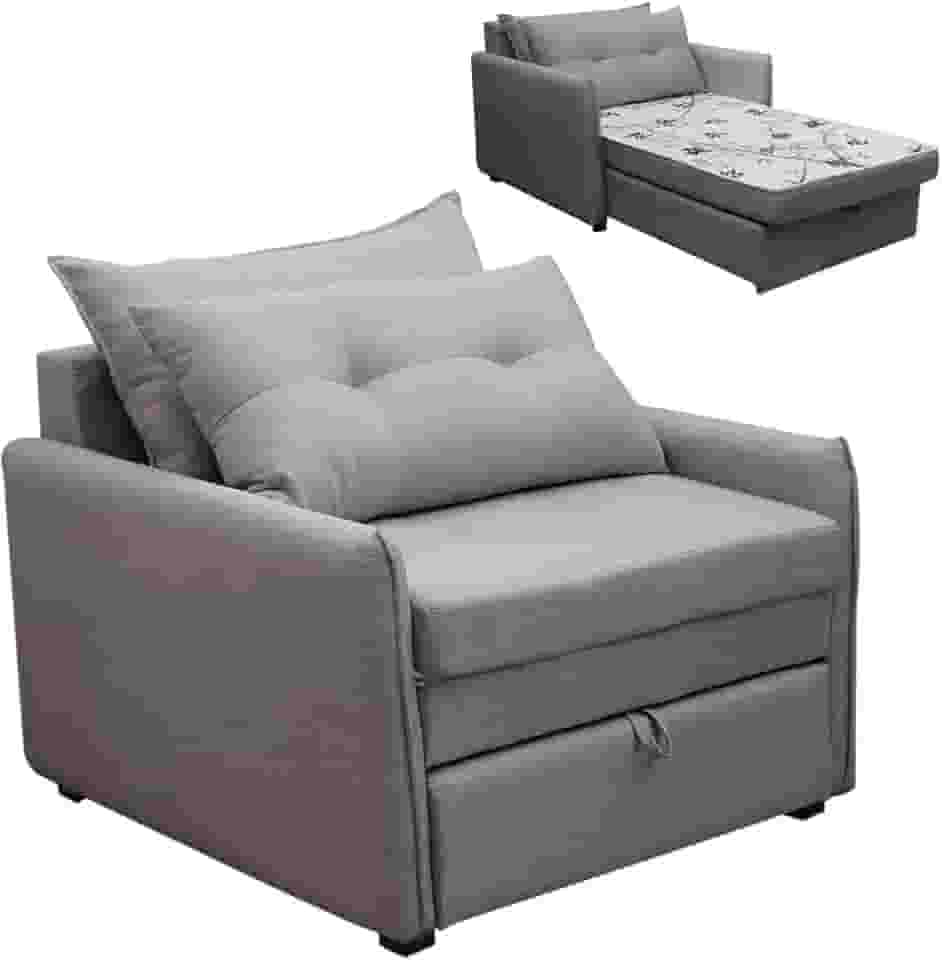 Sofá Cama Retrátil Solteiro Linho Estofado com Almofada Montreal (Cinza)