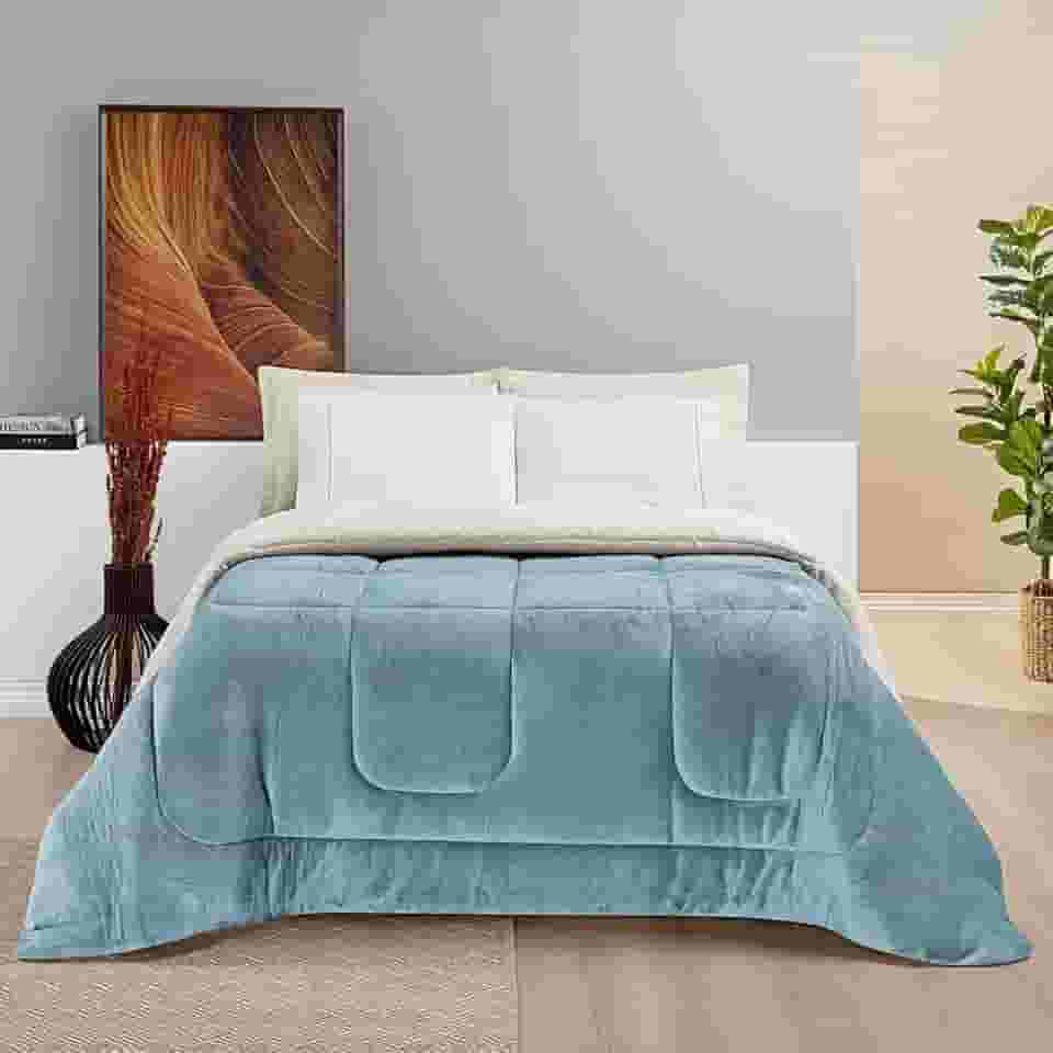 Coberdrom Inverno Dupla Face Grosso Super Quentinho - Matelado - Manta 100 (Quartzo Azul, Queen 2.40 x 2.20m)