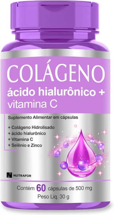 Colágeno Hidrolisado + Ácido Hialurônico + Vitamina C 60 Cáps