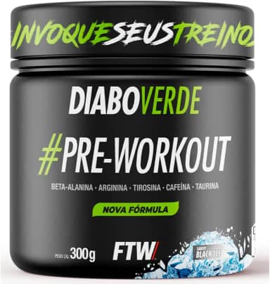 FTW Pré-Treino Diabo Verde em Pó com Cafeína, Aminoácidos Beta‑Alanina e Arginina para Treinos e Atividades Físicas - Pote 300 g (Sabor: Black Ice)