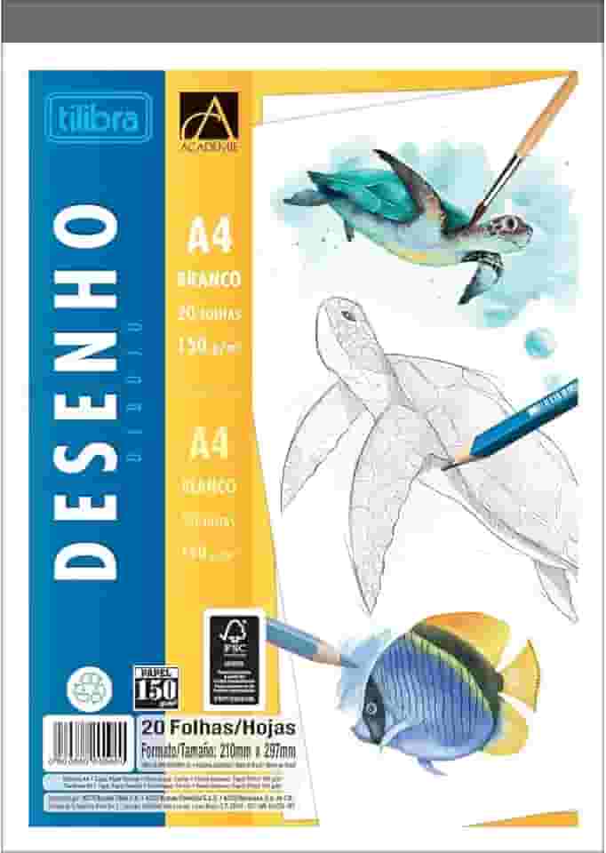 Tilibra - Caderno Colado Desenho A4 Branco Académie 20 Folhas - 1 un