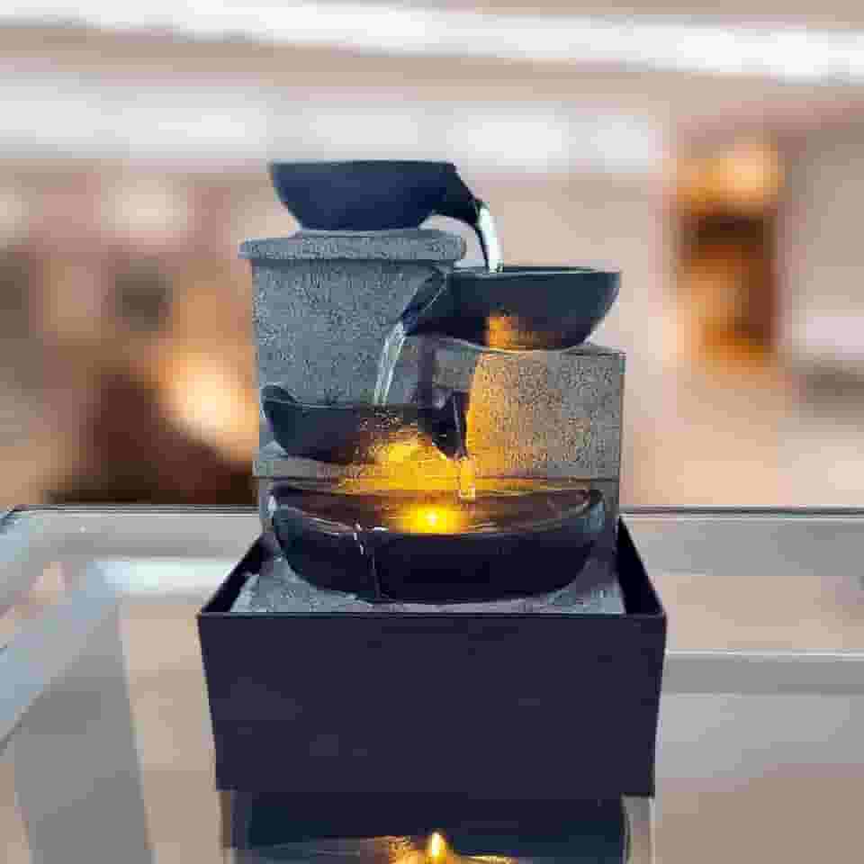 Fonte de Água Decorativa de Mesa Oriental com LED