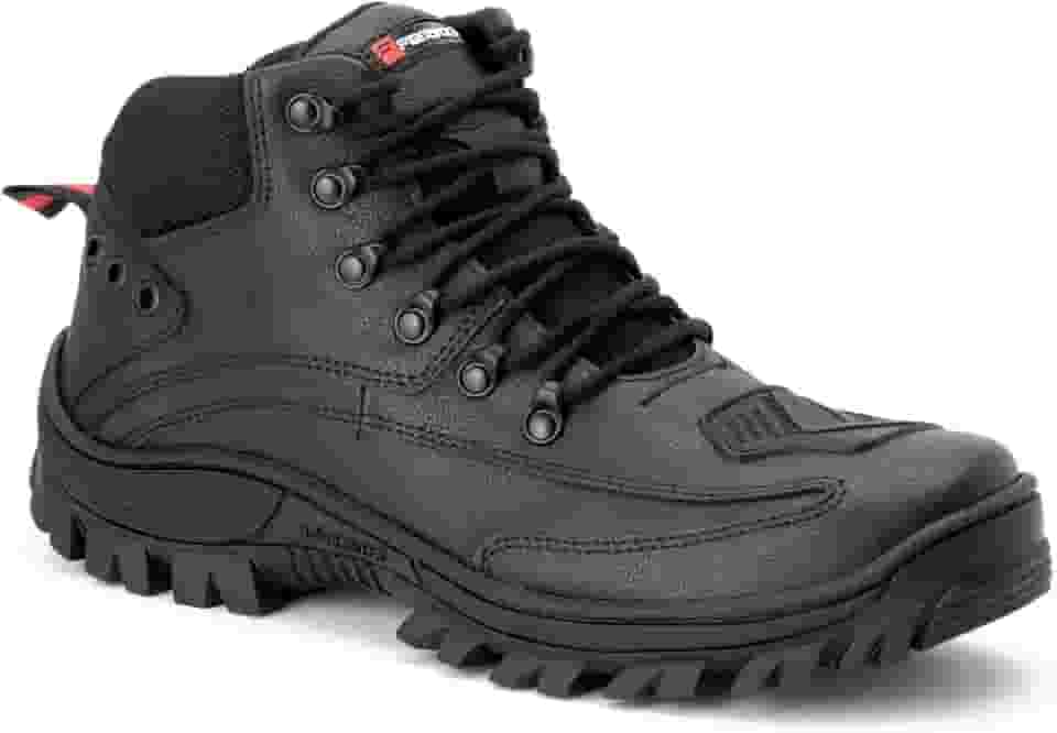 Bota Masculina Adventure Coturno Reforçado para Motoqueiro Aventureiro Preto com Cadarço