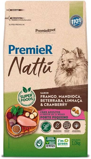 PremieR Pet Nattú Ração Seca para Cães Adultos Porte Pequeno Sabor Mandioca 10,1kg