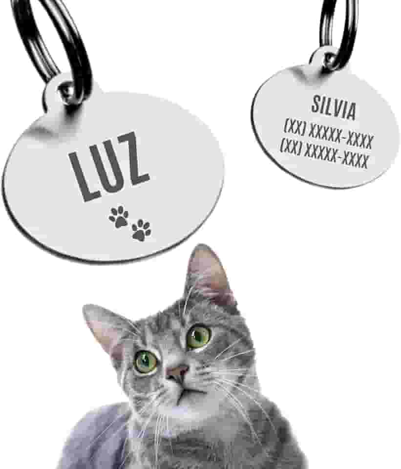 Alubrax Coleira Guizo Com Placa de Identificação Pet Plaquinha Pingente Personalizada Para Gatos