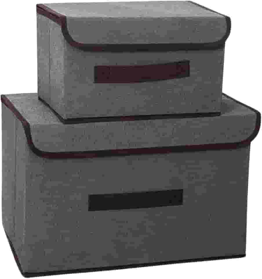 Kit 2 Caixas Organizadoras Dobráveis com Tampa e Alça Reforçada para Roupas, Brinquedos e Livros, 3,7 x 36,79 x 38 cm (Cinza)