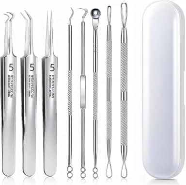 Kit Removedor de Cravos e Espinhas Profissional 8 Peças Inox com Estojo – Ferramentas de Higiene Facial para Limpeza de Poros, Acne e Cravos, Extrator de Cravos e Espinhas