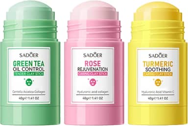 3 peças de máscara facial de chá verde, máscara de argila de açafrão rosa para rosto, removedor de cravos de argila de limpeza profunda sem poros para hidratação, controle de óleo para todos os tipos