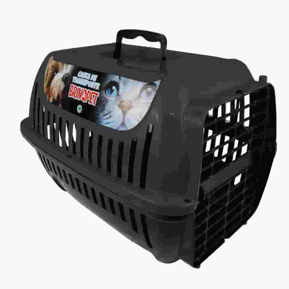 Brinqpet Caixa de Transporte para Animais de Estimação - Preta - Tamanho Pequeno - Ideal para Gatos, Cachorros e Coelhos - Resistente e Higiênico