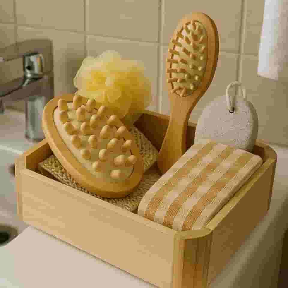 Kit Banho Spa Madeira Relaxante Massagem Revigora Esfoliação