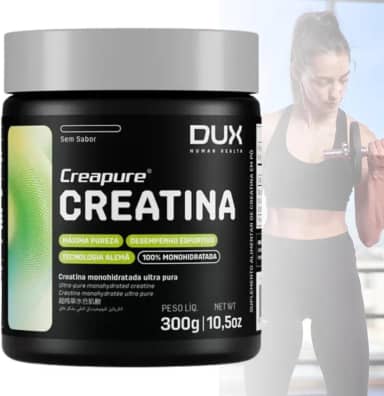 Creatina DUX Creapure monohidratada 100% Sem Sabor Pote 300g | Suplementação academia ganho muscular hipertrofia