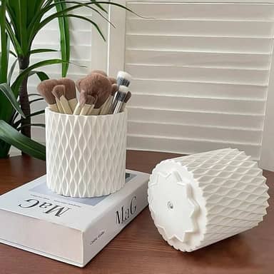 Porta Pincéis e Canetas Giratório 360° com Tampa | Organizador de Maquiagem e Escritório 5 Compartimentos | Material PP Resistente