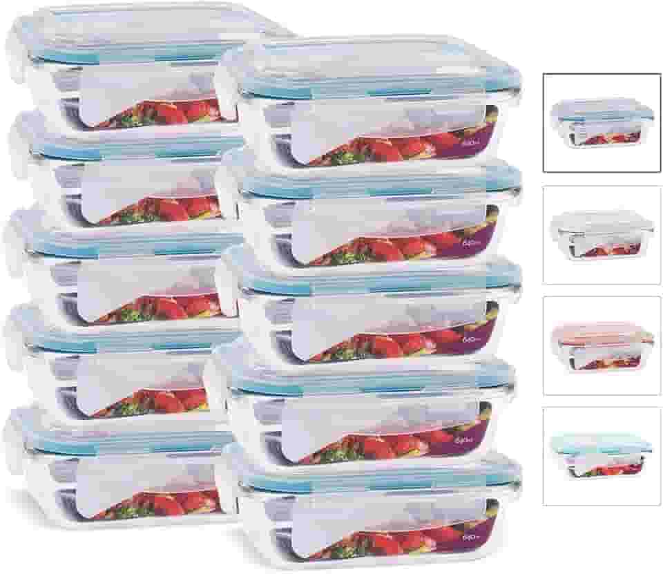 KIT 10 Potes de Vidro Retangular com Tampa Hermética 640ml Cor:Azul