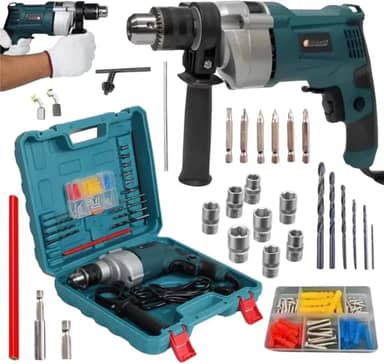 Furadeira de Impacto 1100W com Maleta e 32 Peças Mandril 13mm Velocidade Variável e Reversível (220 Volts)