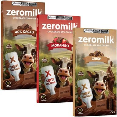 Kit com 3 Tabletes de Chocolate Vegano 40% Cacau Sortidos de 70g cada - Zeromilk
