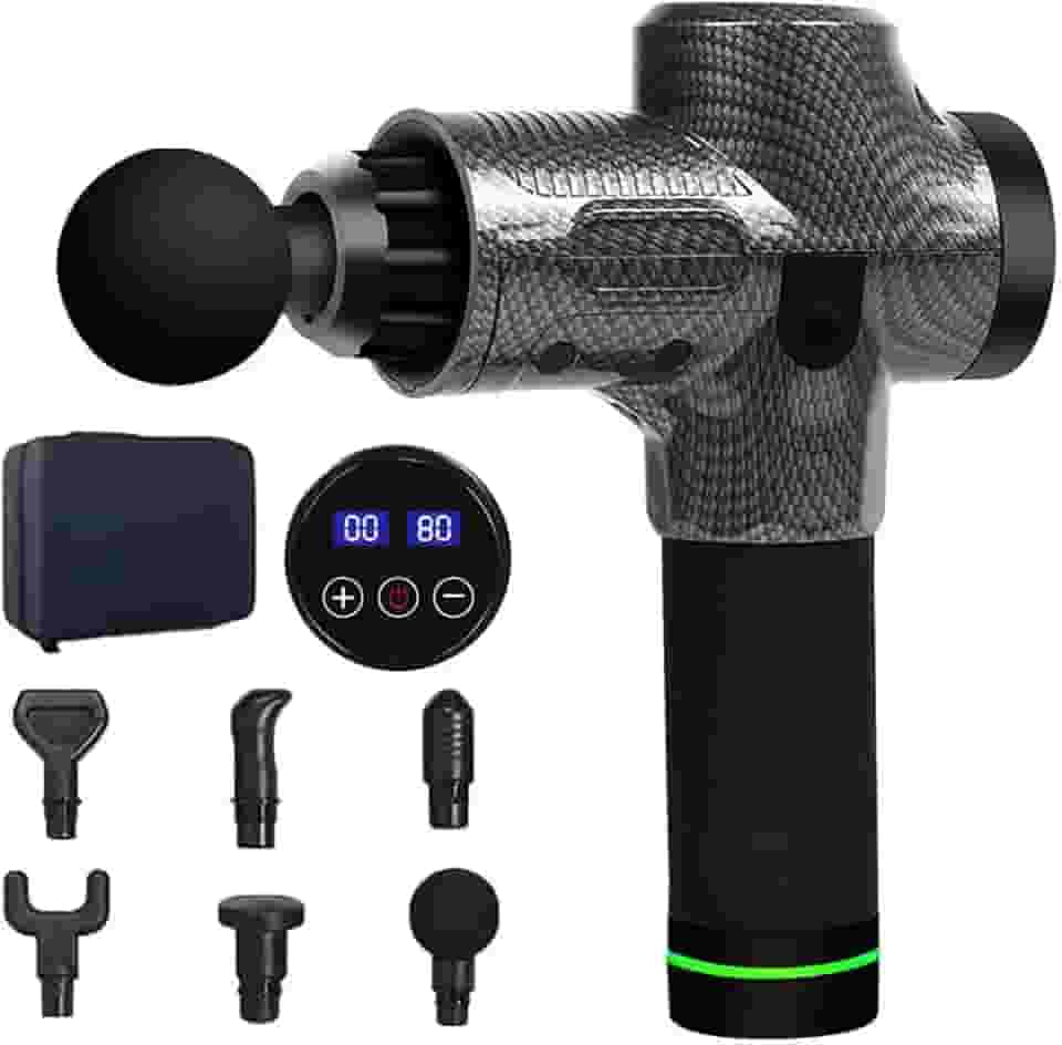 Pistola de massagem, massagem profunda nas costas para atletas para alívio da dor, massageador de percussão com 6 cabeças de massagem e motor silencioso sem escovas