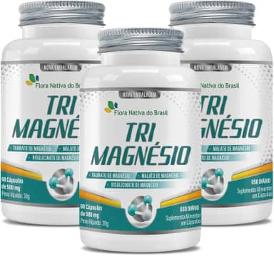 Kit Com 3 Tri Magnésio (taurato, malato e Bisglicinato) 500mg 60 Caps