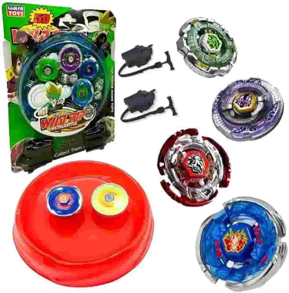 Pack 4 Beyblades Tornado Com 2 Lançadores E Arena De Batalha