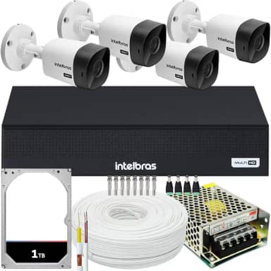 Kit Intelbras 4 Câmeras Vhc 1120 20m Dvr De 4 Canais Hd 1tb
