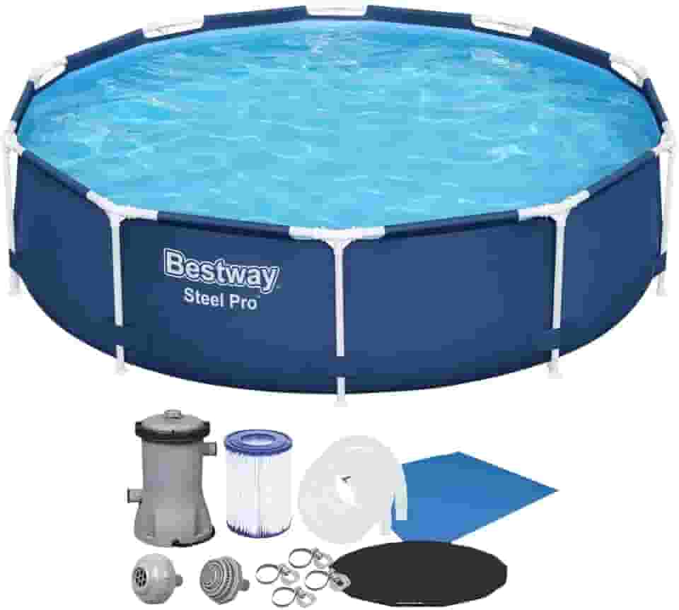 Bestway Piscina Steel Pro Max, 3,05m x 76cm, 4.678L, com Filtro 1249L/h, Capa e Lona Protetora (Azul / 220v)