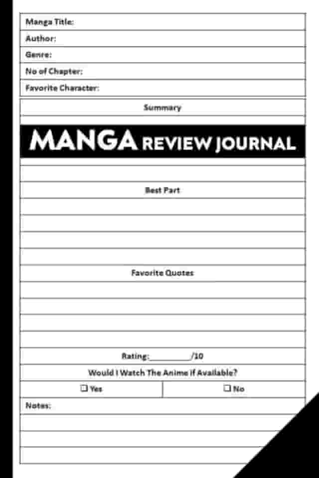 Manga Review Journal: a Journal for Japanese Manga Lovers and Readers, Review and Track all the Manga You Are Reading, Great Gift for Manga Lovers, 100 Pages, 6 x 9 inches