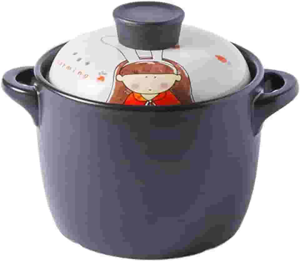 Caçarola de cerâmica de desenho animado, ensopado antiaderente, caçarola redonda de cerâmica com tampa, panela de barro resistente ao calor para panela de arroz panela de sopa de grande
