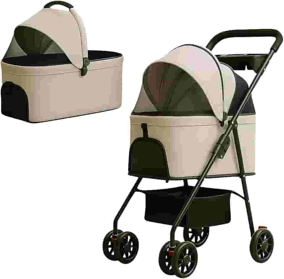 Carrinho Pet Luxo 2 em 1 Carrinho De Passeio + Bolsa De Transporte Removível Portátil Cachorro ou Gato Com Tela Respirável