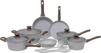 Mimo Style Conjunto 7 panelas de indução + 3 acessórios, Aluminio, 2 camadas de revestimento cerâmico, 1 camada resistente à alta temperatura (Mármol)