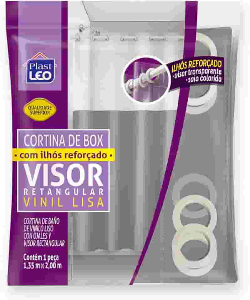 Cortina para Box Cinza com Ilhós Visor Cristal (1,35x2,00m) | Plast Leo (Ref.641-H)