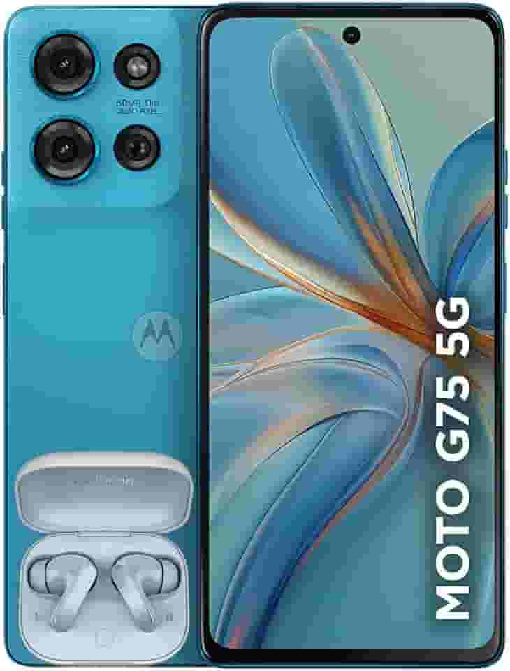 Smartphone Motorola Moto g75 5G + Moto Buds - 256GB 16GB (8GB RAM+8GB Ram Boost) e 50MP Sony Lytia 600 Camera Moto AI Ultrarresistencia militar - Azul Vegan Leather