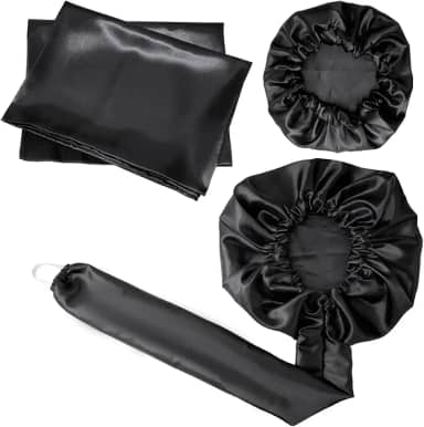 Kit Touca Difusora + 1 Touca + 2 Fronhas Cetim Seda Preta