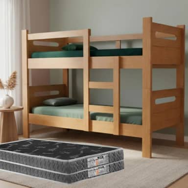 Beliche Compacta 2 Em 1 Solteiro Vira Duas Camas Modernas Reforçadas Em MDF 100% Com Colchão D20 (Nature)