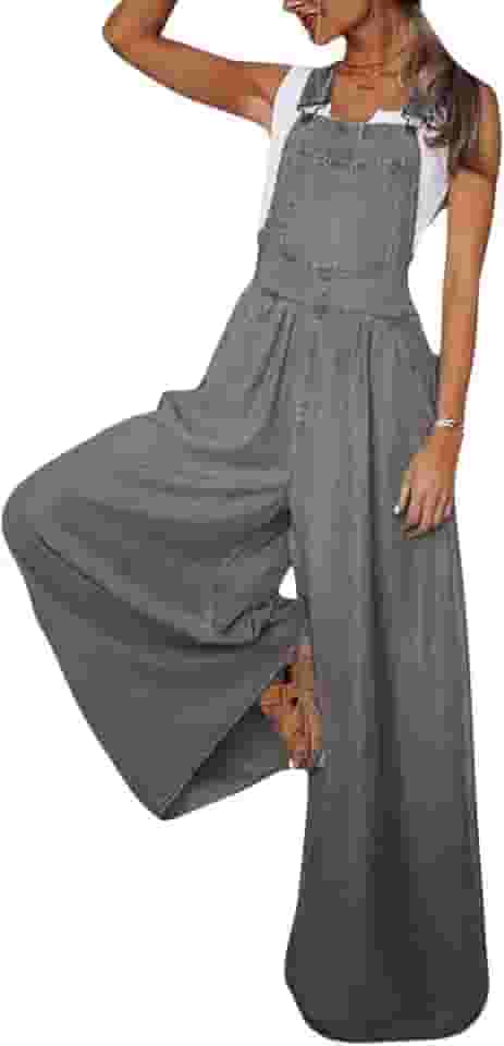 Calça jeans feminina larga larga com alça ajustável