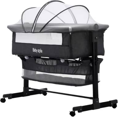 Berço 6 em 1 Portátil Moises Com Mosquiteiro De Bebê Acopla Na Cama (Cinza Escuro)