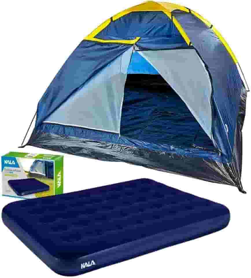 Barraca Camping até 4 Pessoas Porta Dupla com Colchão Inflável Casal Resistente