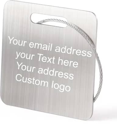 Etiquetas de bagagem personalizadas para mala de viagem Etiqueta de metal de aço inoxidável gravada personalizada Etiquetas de bagagem personalizáveis para identificação de bolsa com suporte de