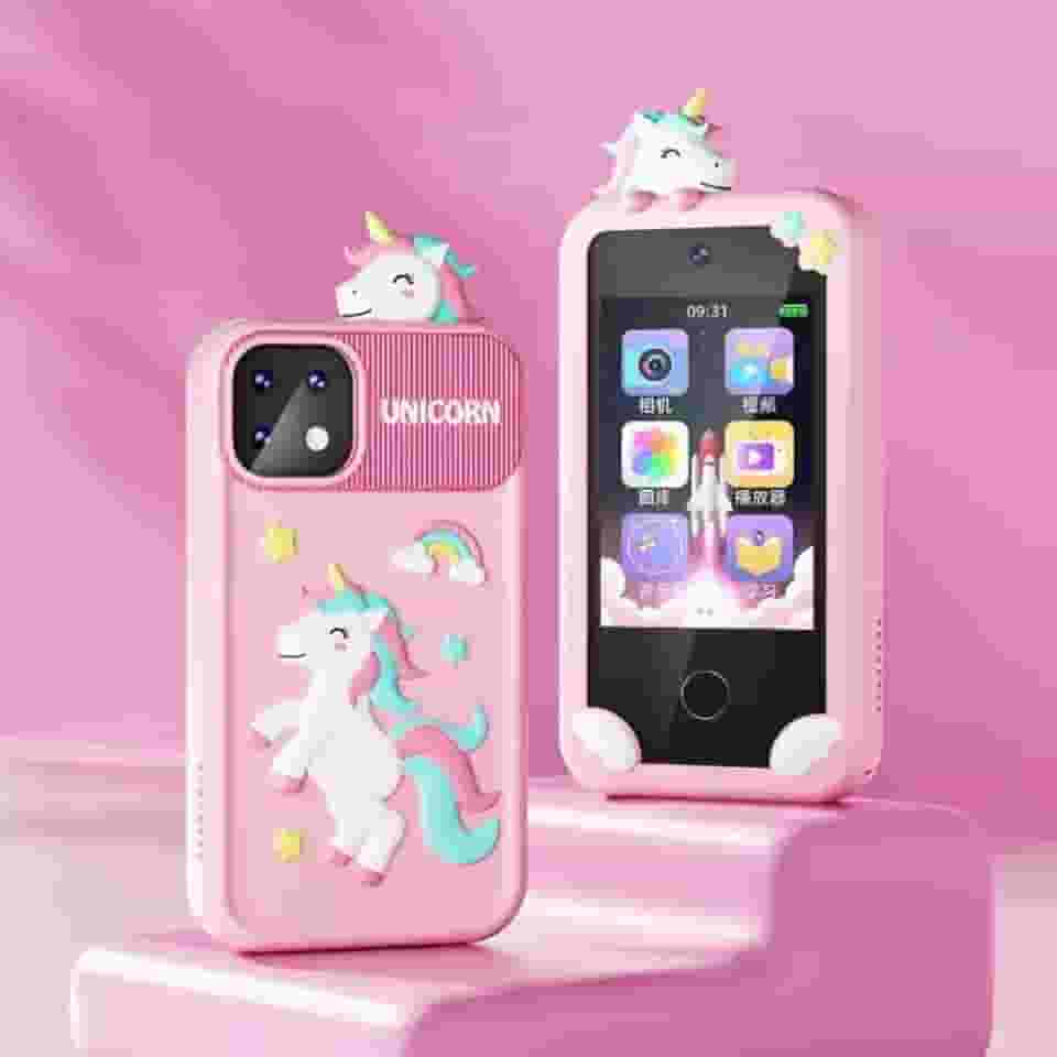 Celular Infantil Educativo Com Tela Touch Jogos Música Vídeos Câmera Histórias Bateria USB Modelo Aprendizado Interativo Para Crianças A Partir De 3 Anos (Cor Rosa)