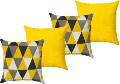 Kit Capa De Almofada 45x45 Decorativas Geométrica Lisa Amarela Moderna Com Zíper Jacquard