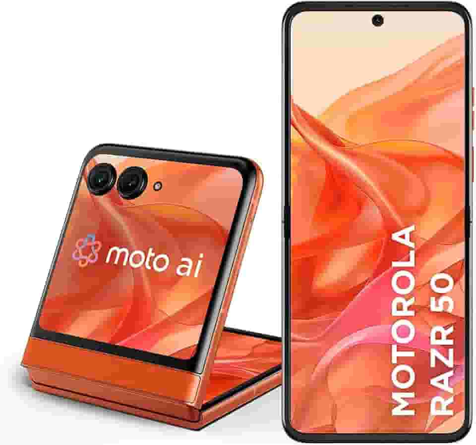Smartphone Motorola Razr 50 5G 512GB 24GB Ram Boost Tela dobrável 6,9' pOLED e externa 3,6' Moto AI camera IPX8 - Orange - Vegan Leather