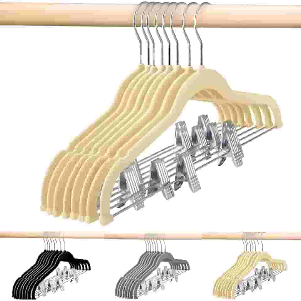 Kit 6 Cabides Veludo Presilhas Metal Adulto Reforçado Premium Calça Saia Camiseta Antideslizante (Cinza)