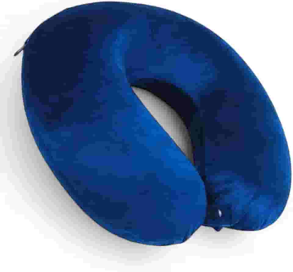 Almofada de Pescoço Travesseiro Cervical Ergonômico para Viagem Micropartículas Descanso (Azul)