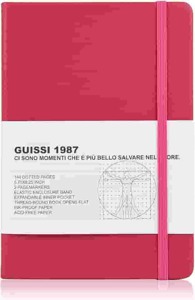 Capa dura Guissi clássica com pontilhados para notebook em grade A5 Premium 100 g/m² papel grosso livre de ácido com bolso interno fino em couro sintético para escritório, material escolar, 144 páginas projetadas em Florence, Solferino
