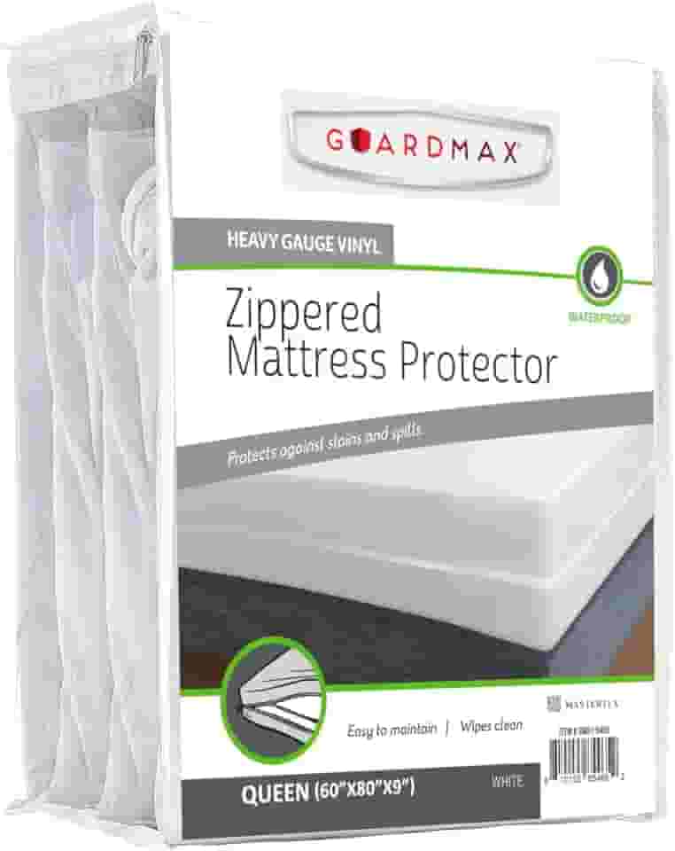 Guardmax Revestimento de colchão Queen de vinil resistente com zíper - protetor de colchão impermeável e respirável - roupa de cama com zíper confortável, macia e silenciosa - à prova de ácaros (60 x