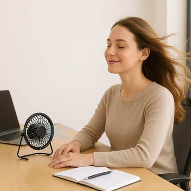 Mini Ventilador de Mesa Portatil Preto Usb 17,5cm Leve Silencioso Com Desgne Compacto E Inclinação Ajustável.