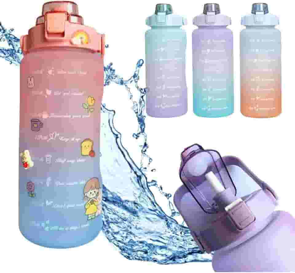 Garrafa Squeeze De Água 2 litros Fitness Motivacional TIE DYE Cores com Canudo e adesivos para personalizar Prova de Vazamento, Livre de BPA e Reutilizável para Esportes (Azul/Laranja)