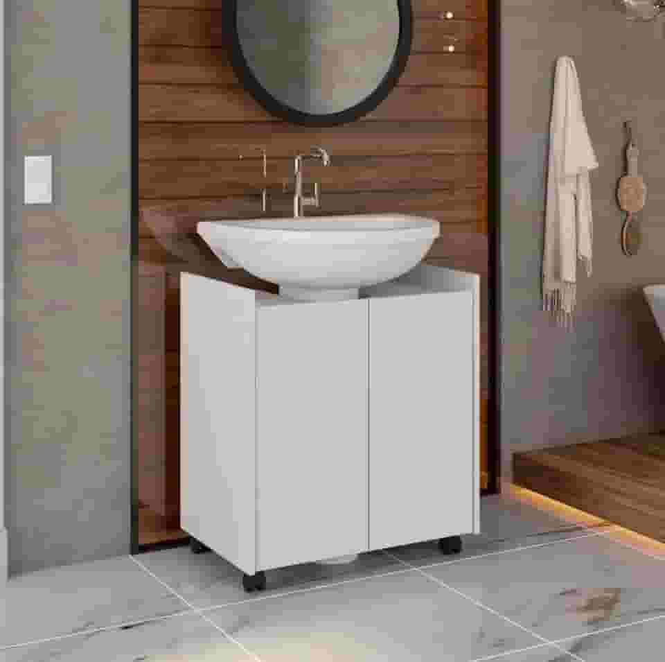 Gabinete Armário Banheiro Pia De Coluna Eccos - Branco