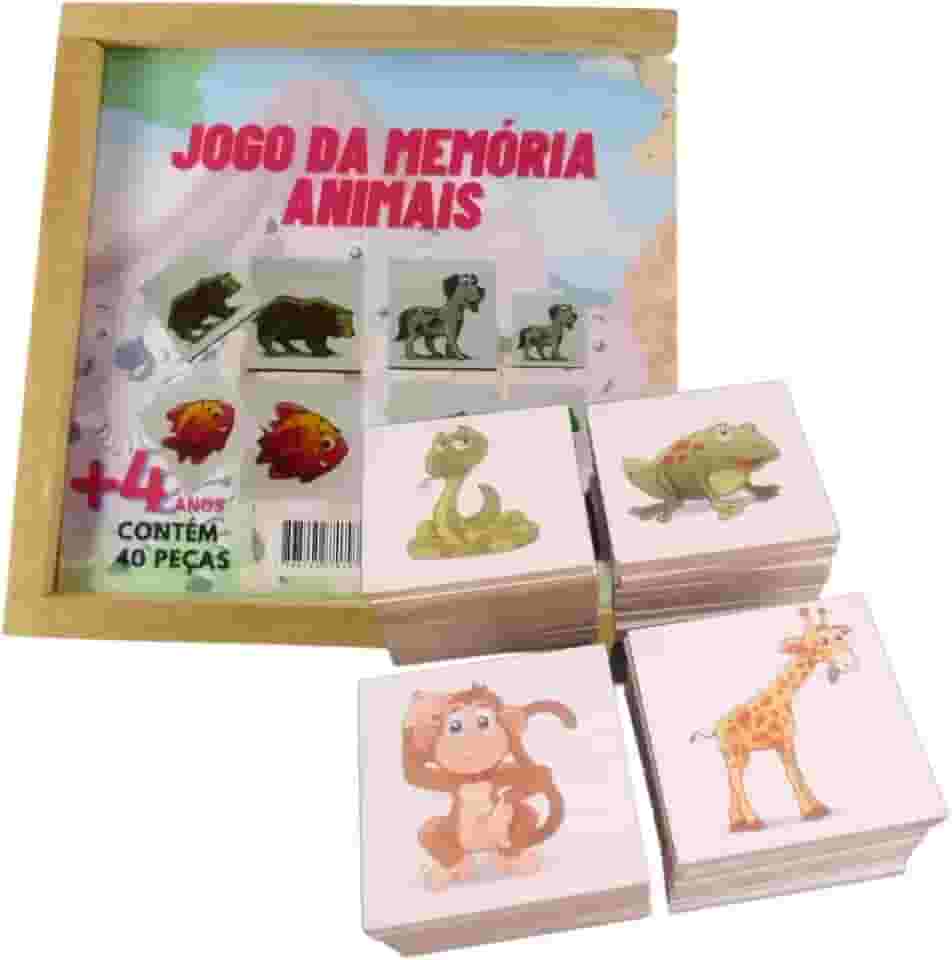 Jogo da Memória Animais Educação Infantil Brinquedo de Madeira Educativo Pedagógico para Meninas e Meninos Estimule o Raciocínio e a Alfabetização