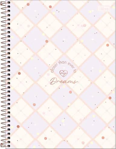 Tilibra - Caderno Espiral Capa Dura Universitário 10 Matérias Soho 160 Folhas - Fundo Xadrez Lilas Coraçao