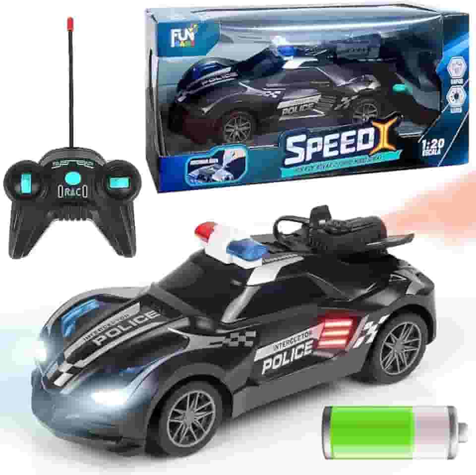 Carrinho que Solta Fumaça de Polícia Brinquedo com Luz Controle Remoto 6 Funções (Preto)